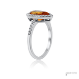 14K White Gold Pear Orange Sapphire Diamond Halo Ring