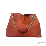 Gucci Pebbled Calfskin Medium Soho Chain Shoulder Bag Burnt Orange Copper Metallic Leather Handbag Pre-Owned