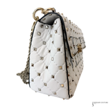 Valentino Garavani VLTN Rockstud Candystud Spike White Leather Handbag Medium with Chain Pre-Owned
