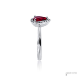 18K White Gold Pear Shape Ruby & Diamond Halo Ring