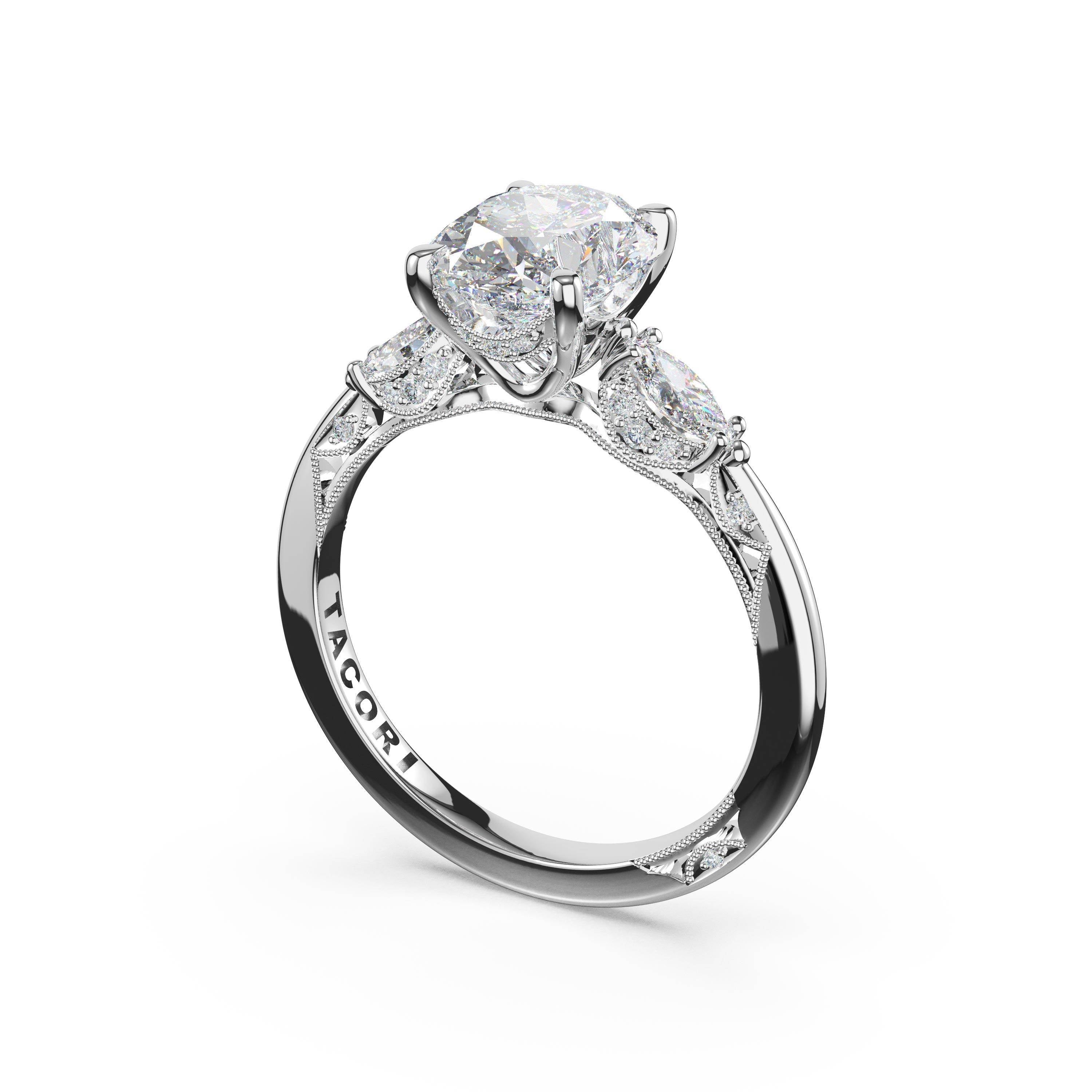 Tacori 2685OV oval three-stone engagement ring in 14K white gold