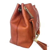 Gucci Pebbled Calfskin Medium Soho Chain Shoulder Bag Burnt Orange Copper Metallic Leather Handbag Pre-Owned