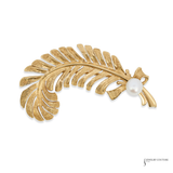 Estate 14KT Yellow Gold Feather Brooch with Pearl
