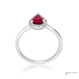 18K White Gold Pear Shape Ruby & Diamond Halo Ring