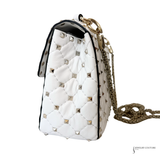 Valentino Garavani VLTN Rockstud Candystud Spike White Leather Handbag Medium with Chain Pre-Owned