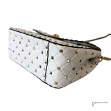Valentino Garavani VLTN Rockstud Candystud Spike White Leather Handbag Medium with Chain Pre-Owned