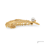 Estate 14KT Yellow Gold Feather Brooch with Pearl