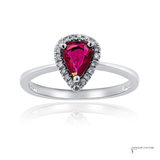18K White Gold Pear Shape Ruby & Diamond Halo Ring