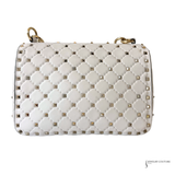 Valentino Garavani VLTN Rockstud Candystud Spike White Leather Handbag Medium with Chain Pre-Owned