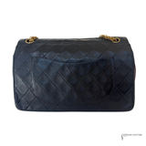 Chanel Vintage Classic Double Flap Bag Black Quilted Lambskin Bijoux Chain Burgundy Interior Pre-Owned
