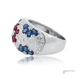 14K White Gold Ruby, Sapphire & Diamond Flower Ring – 0.75 CTW Diamond Multi Gemstone Floral Ring | Luxury Fine Jewelry | Size 8