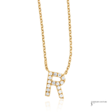 14K Yellow Gold Diamond Letter R Necklace – 0.11 CTW Initial Pendant, Adjustable 18” Chain, Personalized Fine Jewelry Gift