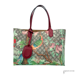 GUCCI GG Supreme Monogram Tian Medium Shopping Tote Beige Multicolor Red Pre-Owned Authentic