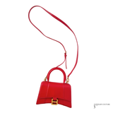 Authentic Balenciaga Small Hourglass Top Handle Bag in Bright Red Shiny Box Calfskin Pre-Owned