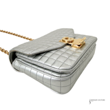 Celine Silver Quilted C Bag – Pre-Owned Calfskin Leather Shoulder Bag with Gold Chain | Authentic Designer Handbag | Luxury Celine Crossbody Purse