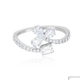 14K White Gold Lab Grown Diamond Clover Ring – Fashion Ring | Unique Floral Design