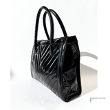 Chanel Quilted Chevron 2way Tote Black Patent Leather Shoulder Bag Timeless classique top handle Pre-Loved