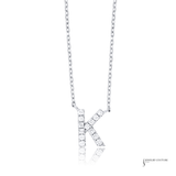 14K White Gold Diamond Letter K Initial Necklace Adjustable Chain – Personalized Alphabet Pendant for Women