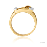 14K Yellow Gold Diamond Buckle Ring 0.25 CTW Natural Diamonds, Size 6.3, Vintage Textured Statement Ring