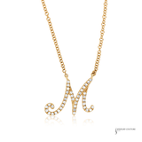 14K Yellow Gold Diamond Letter M Necklace – Initial Pendant, Adjustable 18” Chain