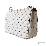 Valentino Garavani VLTN Rockstud Candystud Spike White Leather Handbag Medium with Chain Pre-Owned