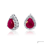 14K White Gold Pear Shape Ruby & Diamond Halo Stud Earrings