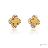 14K Yellow Gold CZ Clover Stud Earrings