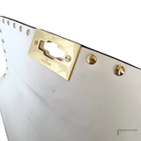 Valentino Garavani VLTN Rockstud Candystud Spike White Leather Handbag Medium with Chain Pre-Owned