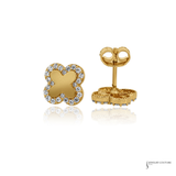 14K Yellow Gold CZ Clover Stud Earrings