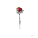 14KT White Gold Heart Ruby and Diamond Halo Ring