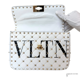 Valentino Garavani VLTN Rockstud Candystud Spike White Leather Handbag Medium with Chain Pre-Owned
