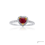 14KT White Gold Heart Ruby and Diamond Halo Ring