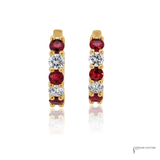 14K Yellow Gold Ruby & Diamond Huggie Hoop Earrings