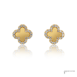 14K Yellow Gold CZ Clover Stud Earrings