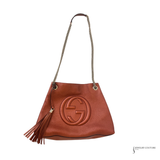 Gucci Pebbled Calfskin Medium Soho Chain Shoulder Bag Burnt Orange Copper Metallic Leather Handbag Pre-Owned