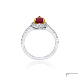14KT White Gold Heart Ruby and Diamond Halo Ring