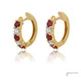 14K Yellow Gold Ruby & Diamond Huggie Hoop Earrings