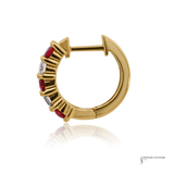 14K Yellow Gold Ruby & Diamond Huggie Hoop Earrings