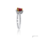 14KT White Gold Heart Ruby and Diamond Halo Ring
