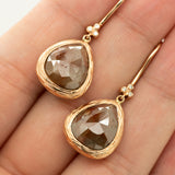 14K Yellow Gold Raw Diamond Drop Earrings Natural Rough Diamonds with Accent Diamonds