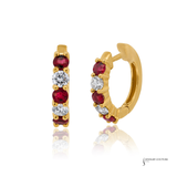 14K Yellow Gold Ruby & Diamond Huggie Hoop Earrings