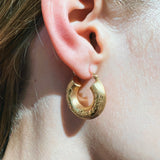 Craspedia - 14KT Yellow Gold Hand Carved Hoop Earrings Vintage-Inspired