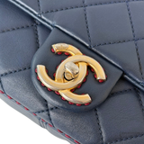 Chanel Black Lambskin Medium Red Stitching Single Flap Double Chain Bag Pre-Owned