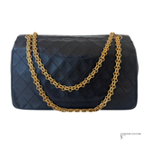 Chanel Vintage Classic Double Flap Bag Black Quilted Lambskin Bijoux Chain Burgundy Interior Pre-Owned
