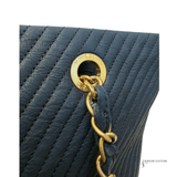 Chanel Grand Navy Blue shopping leather & chain shoulder tote GST - Chevron Pre-Loved