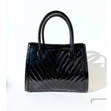 Chanel Quilted Chevron 2way Tote Black Patent Leather Shoulder Bag Timeless classique top handle Pre-Loved