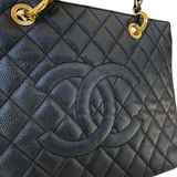 CHANEL Black Caviar GST Leather Grand Shopping Tote In Black Pre-Owned