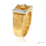 14K Yellow Gold Diamond Buckle Ring 0.25 CTW Natural Diamonds, Size 6.3, Vintage Textured Statement Ring