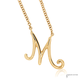 14K Yellow Gold Diamond Letter M Necklace – Initial Pendant, Adjustable 18” Chain
