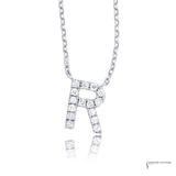 14K White Gold Diamond Initial “R” Necklace Adjustable 18” Letter Pendant for Women